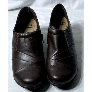 Clarks Brown Channing Leather Slip On Shoes Woman's 9